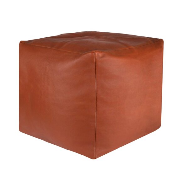 NWT Saddle Tan Moroccan Leather Pouf Ottoman - Picture 1 of 4